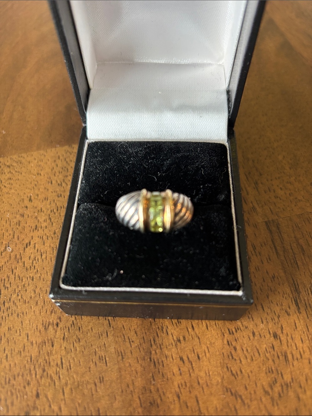 David Yurman Two-Tone Cable Ring with Green Stone